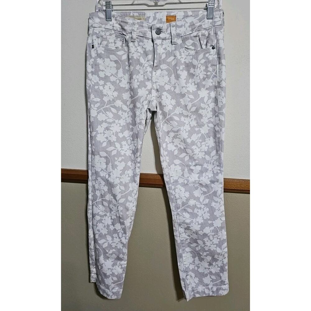 Pilcro and the Letterpress Pants 27 Stet Fit Gray White Floral Print Womens Crop